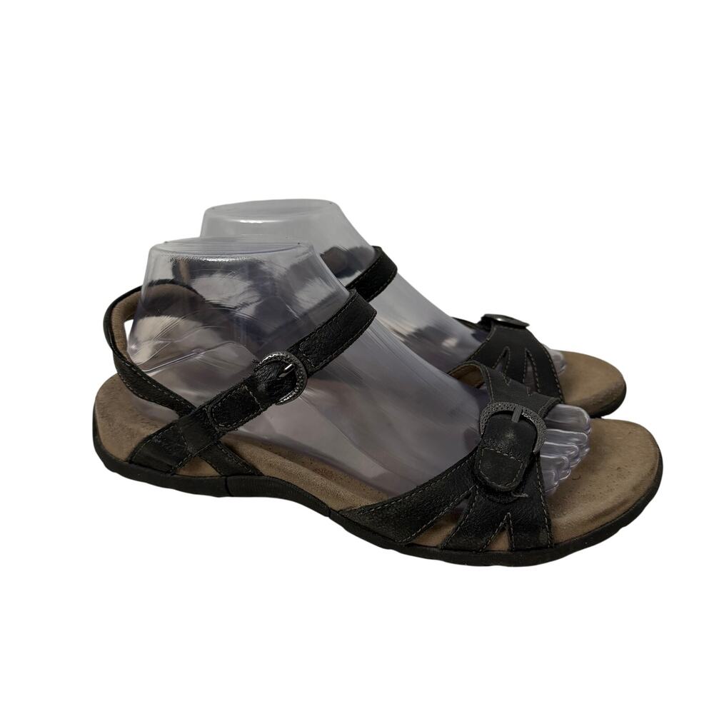 Taos Jackpot Sandals Womens 9 Black Leather Strappy Adjustable Straps Comfort